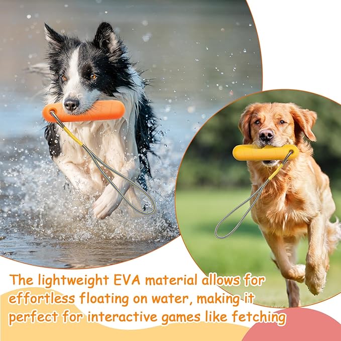 4 Pcs Interactive Dog Pool Toys with Throw Rope 9.8 x 1.6 Inches Interactive Dog Bumpers Fetch Training Bumpers Water Floating Toys for Small and Medium Outdoor Training Chew Hunting(Yellow, Orange)