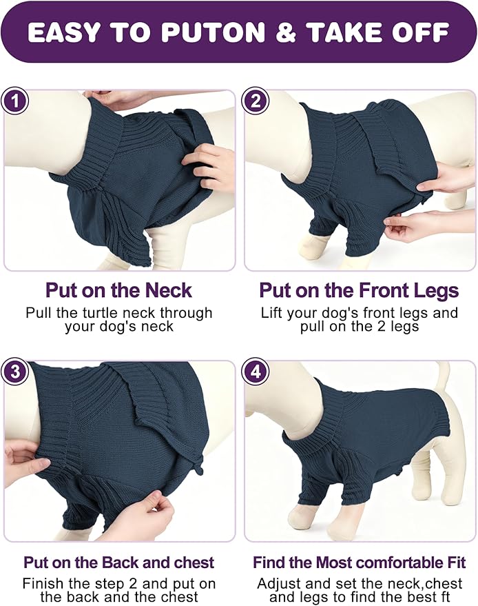 Dog Sweaters for Small Medium Large Dog, Classic Turtleneck Pet Clothes Warm Thermal Doggy Winter Coat, Thick Double Knitting Collar Pullover Cold Weather Puppy Jacket for Indoor & Outdoor Wear
