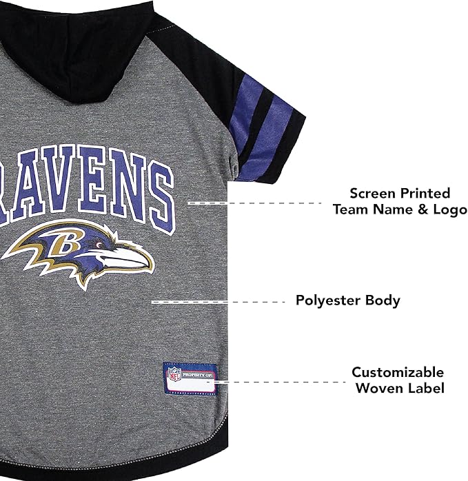 Pets First Hoodie T-Shirt for Dogs & Cats. Pets First Football Licensed Dog Hoody Tee Shirt, X-Small Sports Hoody T-Shirt for Pets Licensed Sporty Dog Shirt, BAL-4044-XS