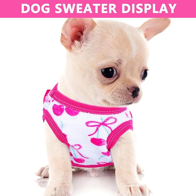 2 Pieces Dog Sweater for Small Dogs XXS Dog Clothes Chihuahua Puppy Sweaters Cherry Teacup Chihuahua Yorkie Puppy Clothes XXS Pet Sweater (Cherry, XX-Small)