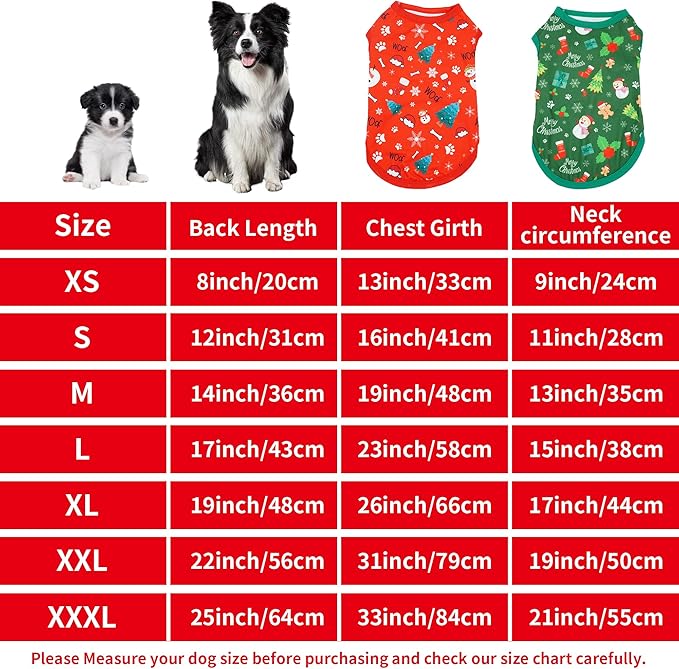 2pcs/Pack Christmas Dog Shirts Sleeveless Vest for Extra Small Dog Red Green Light Soft Breathable Outfit Paw Print Snowman Christmas Tree Merry Boy and Girl XS