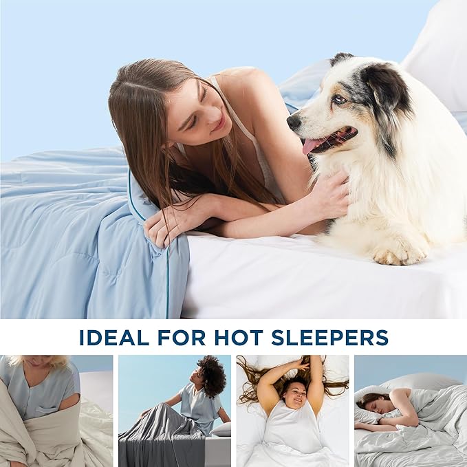 Bedsure Cooling Blankets for Hot Sleepers - Cooling Comforter, Cold Summer Blanket King Size for Bed, Ice Breathable and Lightweight Gift for Night Sweats, Blue, 104x90 Inches