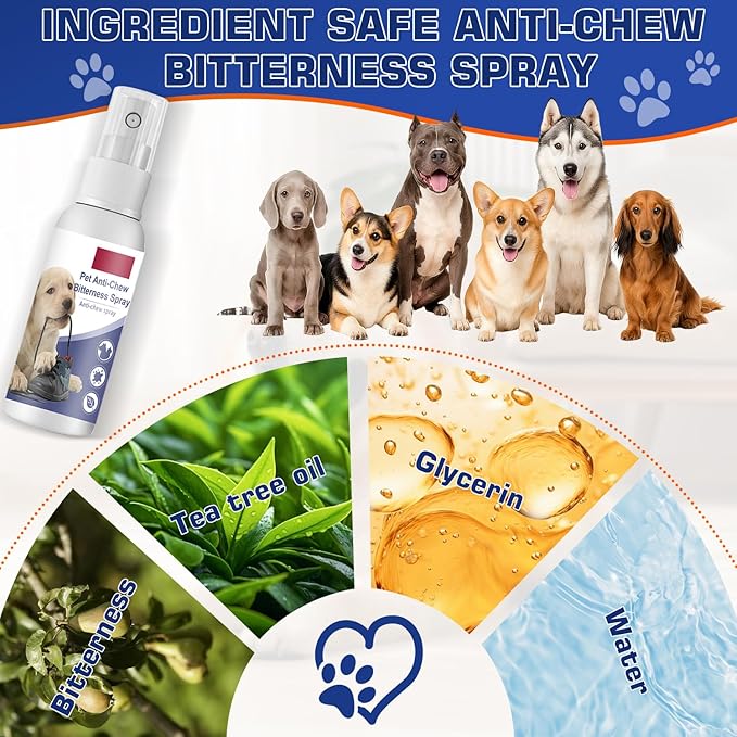 Anti-Chew Bitter Dog Spray, Natural Ingredients No Chew Spray for Dogs, No More Marking Stops Barking, Nibble, Jumping Up, Food Stealing, Anti Chew Spray for Dogs and Cats, Protect Your Furniture