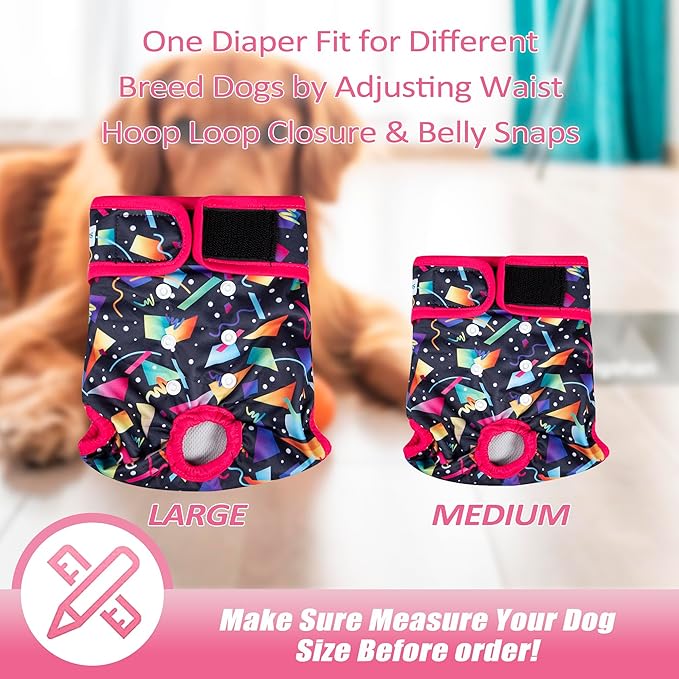 Leekalos Reusable Washable Dog Diapers Female (3 Pack) - Highly Absorbent Doggie Diapers - Size Adjustable Puppy Diapers for Dog Period Panties (Medium)