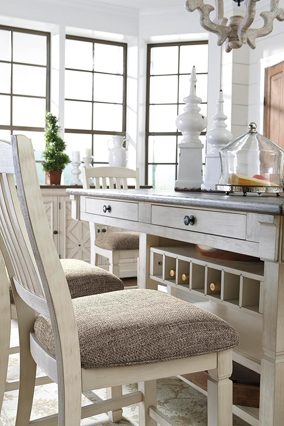 Signature Design by Ashley Bolanburg Rectangular Counter Dining Room Table, 4 Drawers, Seats 6, Storage Rack, Wood, 60" W x 40" D x 36" H, White & Brown