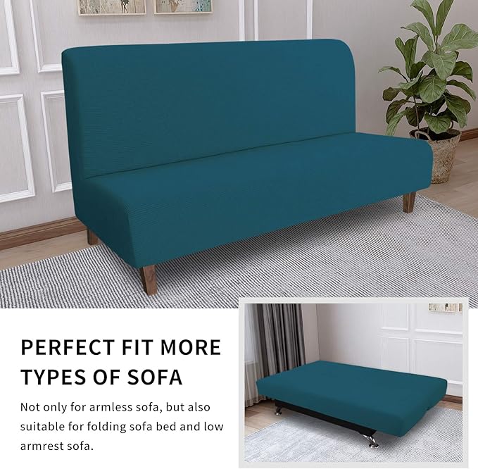 Easy-Going 100% Waterproof Futon Cover, Dual Waterproof Couch Cover for Futon, Stretch Jacquard Sofa Cover, Leakproof Furniture Protector for Kids, Pets, Dog and Cat (Medium, Peacock Blue)