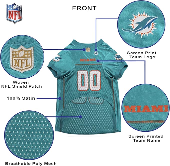 Pets First NFL Miami Dolphins Dog Jersey, Size Small, Football Shirt Costume for Pet, Dog Sports T-Shirt, NFL Team Clothing for Cats, Licensed Pet Apparel Available in 7 Sizes and 32 Teams