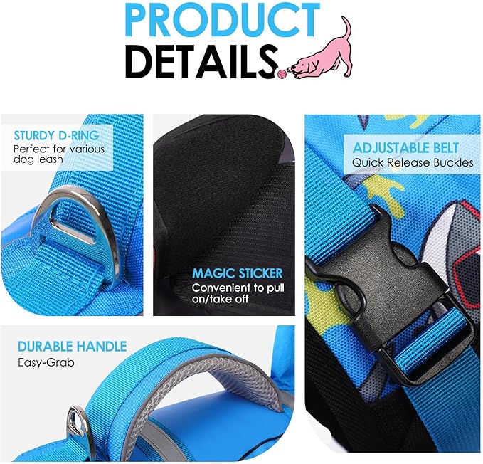 AOFITEE Dog Life Jacket, Shark Dog Life Vest for Swimming Boating, High Flotation Pet Lifesaver with Rescue Handle, Reflective French Bulldog Lifejacket, Swim Vest for Small Medium Large Dogs, M