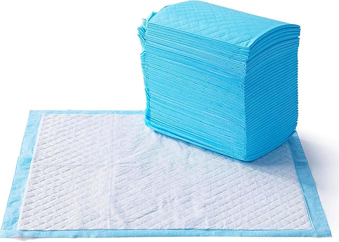 Amazon Basics Heavy Duty Dog and Puppy Pee Pads, Leak-Proof 5-Layer Super Absorbent, Quick-Dry Surface for Potty Training, Regular Size, 24x23", Blue & White, 50 Count