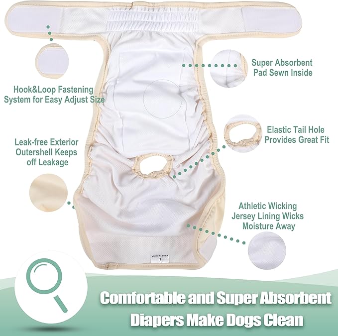 wegreeco Washable Reusable Premium Dog Diapers, Pack of 3, Small Dog Puppy & Doggy Diapers Female, Dog Period Panties Diapers Female in Heat Small