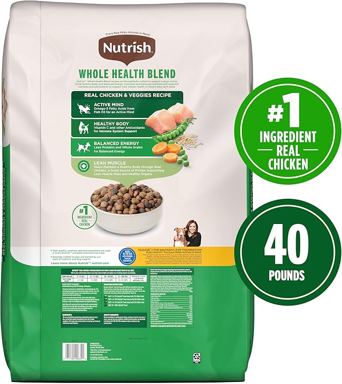 Nutrish Rachael Ray Adult Dry Dog Food Real Chicken & Veggies Recipe, 40 lb. Bag (Packaging May Vary)