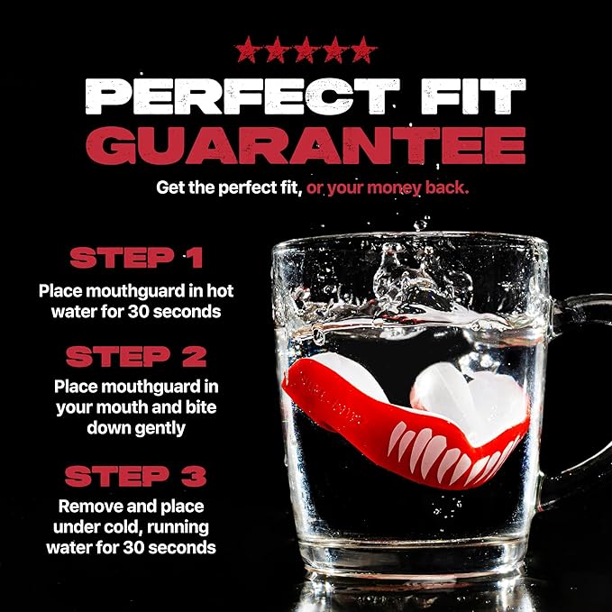 SAFEJAWZ Mouth Guard, Dual Layer Mouthguard for Adults with Case, Easy Fit Remoldable Mouthpiece for Football, Boxing, Lacrosse, MMA, Basketball & All Contact Sports (Adult 12+ Years, Viper Red)