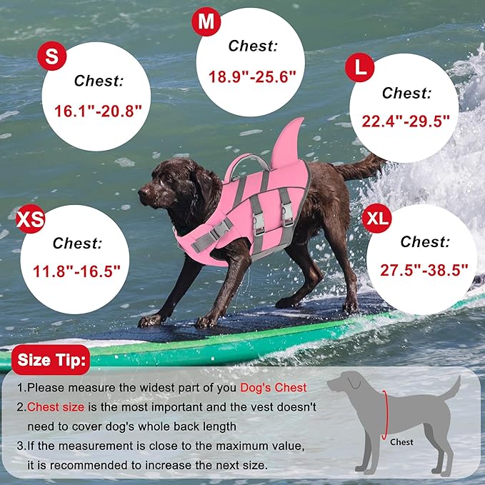Dogcheer Harness-Style Dog Life Jacket Shark, Reflective American Flag Dog Life Vest for Swimming Boating, High Buoyancy Pet Swim Vest for Small Medium Large Dogs - Light Pink,S