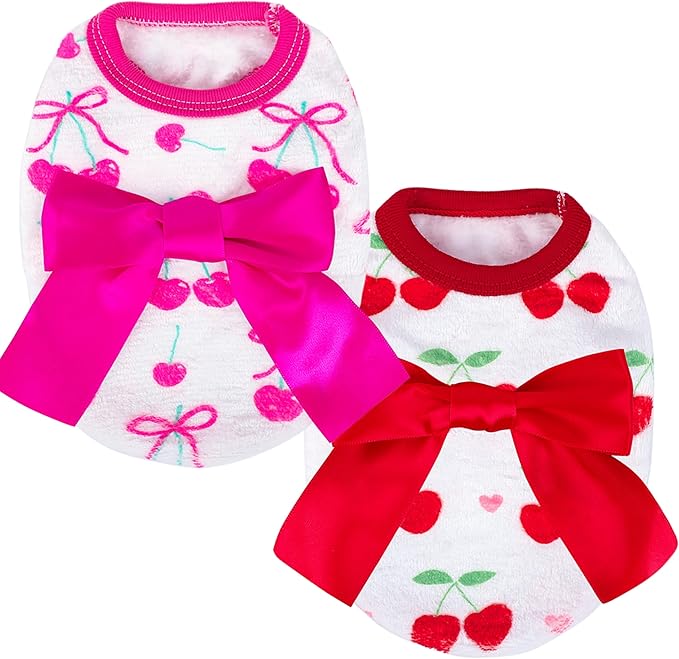 2 Pieces Dog Sweater for Small Dogs XXS Dog Clothes Chihuahua Puppy Sweaters Cherry Teacup Chihuahua Yorkie Puppy Clothes XXS Pet Sweater (Cherry, Small)