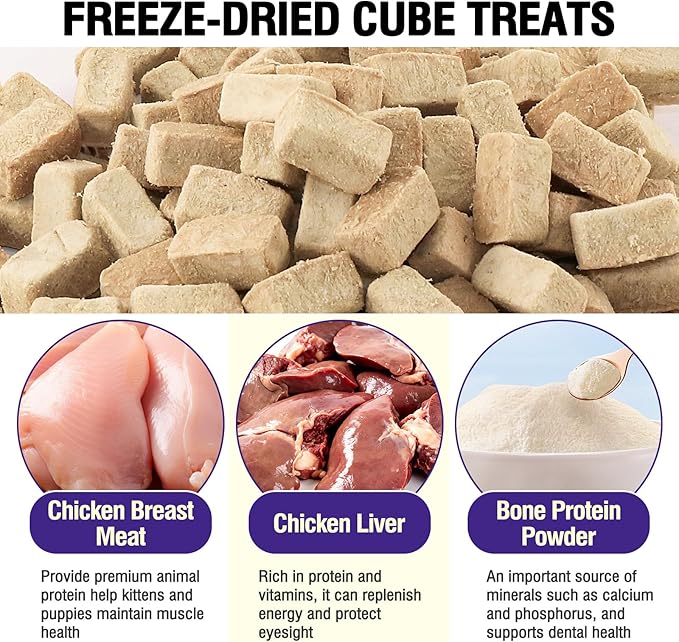 Snacko Freeze Dried Cat Dog Treats Chicken Liver 3.05 oz Dry Cube Helathy Puppy Pet Training Reward Snack