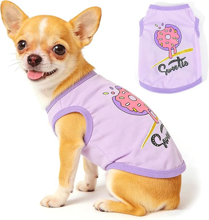 3 Pieces Dog Clothes for Small Dogs Girl Summer Dog Shirts Cute Printed Puppy Tshirts Pet Outfits Apparel, Medium, Pink, Rose, Purple