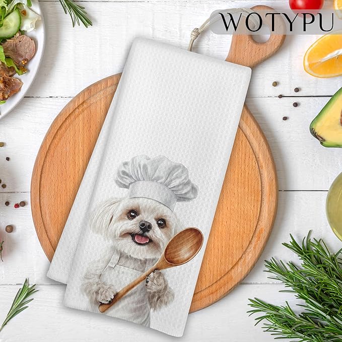 Maltese Gifts Kitchen Towels, Dog Gifts for Women Men, Dog Lover Gifts Dish Tea Towel, Maltese Gift Decorative Hand Towels for Kitchen Bakery Decor, 16x24 Inch