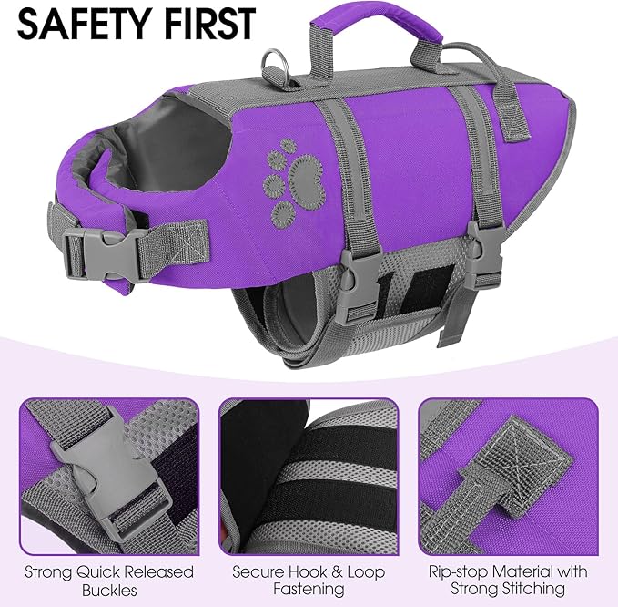 Queenmore Puppy Life Jackets for Small Dogs, XS Dog Life Jacket, Small Dog Life Vest for Swimming, Lightweight Extra Small Dog Life Vest with Handle Adjustable Dog Life Vest for Boating, Cat Lifevest