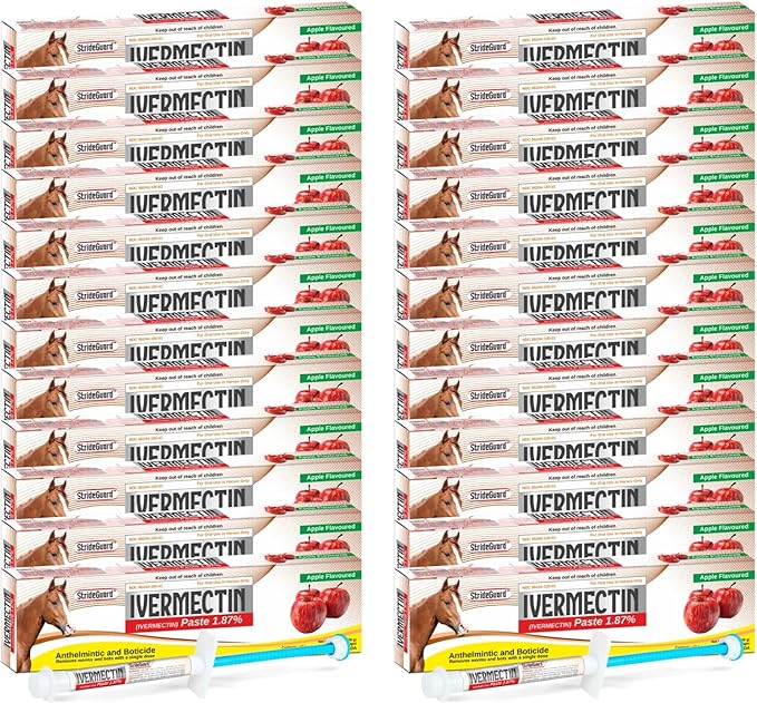 Horse Ivermectin Paste 1.87% – Apple Flavored Oral Horse Dewormer Syringe – 6.08g Tube Treats Horses Up to 1250 LB [Pack-24]