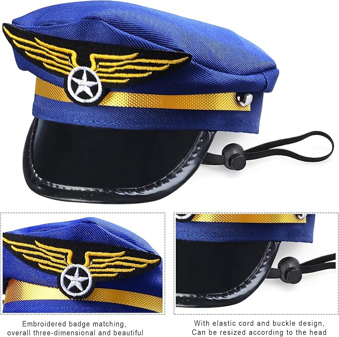 Yewong 3-Piece Pet Captain Costume Accessory Set - Dog & Cat Pilot Hat, Formal Necktie & Collar - Fancy Dress & Halloween Party (Set-A)