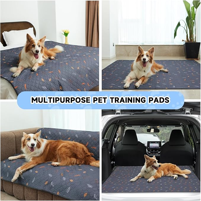 Sunheir Washable Pee Pads for Small Pet 5-Pack, Reusable Pet Training Pads Absorbent & Leak-Free, Waterproof Pee Pads for Dog Cat Rabbit Guinea Pig Hamster, Whelping Pad (Leaves - Deep Grey, 12x12)
