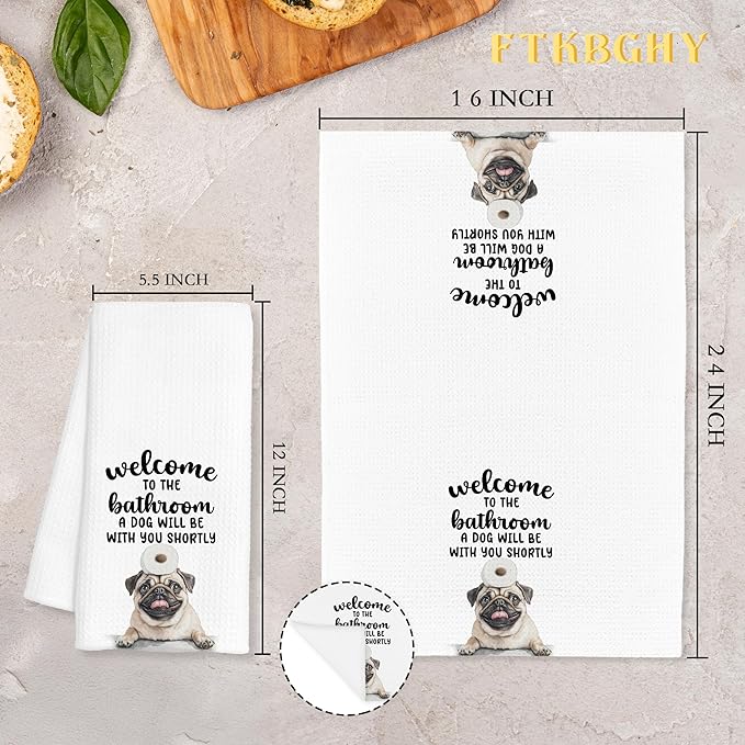 Funny Pug Hand Towels for Bathroom Decor, Pug Gifts for Pugs Lovers, Dog Lover Mom Dad Gifts Decorative Hand Towels for Bathroom Restroom Room, 16x24 Inch