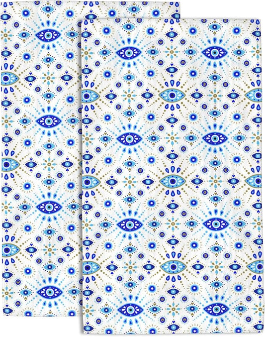 Hand Towels Set of 2 Evil Eye Towels for Bathroom Soft Absorbent Decorative Hand Bath Towels Dish Towels for Kitchen Sports Gym Yoga Home Decor 14 x 28 in