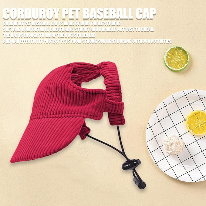 Dog Baseball Cap, Dog Cat Summer Beach Visor Hat with Ear Holes, Adjustable Puppy Sunbonnet Headdress (Red, Small)