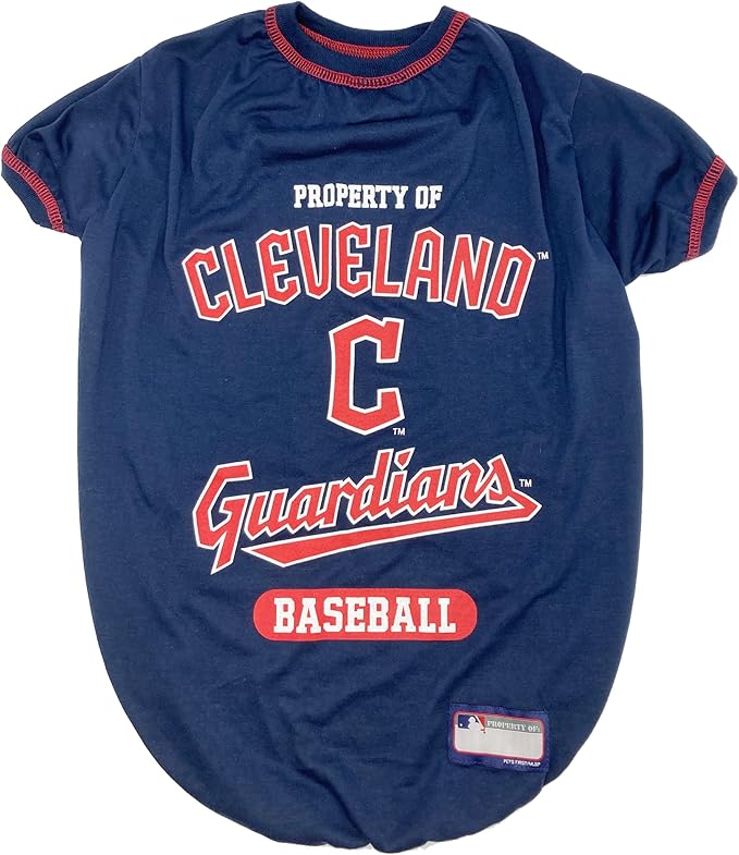MLB Tee Shirt for Dogs & Cats - Cleveland Guardians Dog T-Shirt, Small.