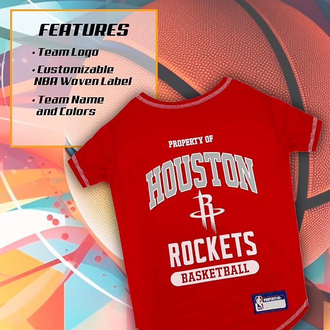 Pets First NBA Licensed Hoodies & T-shirt for Dogs & Cats, Houston Rockets, Large