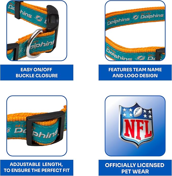 Pets First NFL Miami Dolphins Licensed PET COLLAR, Medium - Heavy-Duty, Strong, and Durable Dog Collar. Available in 31 Football Teams and 4 Sizes