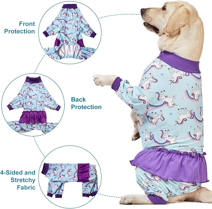 LovinPet Big Dog Onesie Pitbull, PJ's for Dogs, Magical Unicorn Rainbow Print, Lightweight Stretchy Knit Pullover Large Puppy Pajamas, Large Breed Dog Jammies, Pet PJ's, 2XL