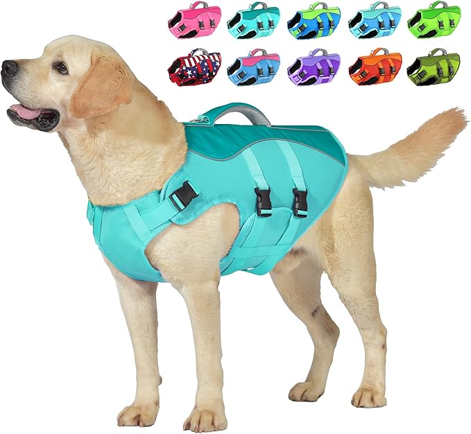 Dog Life Jacket, High Buoyancy Dog Life Vest with Handle for Swimming Boating, Adjustable Swimming Vest with Reflective Trim for Small Medium Large Dogs - Pine Green, XS