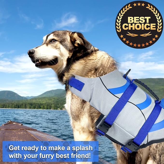 Fragralley Dog Life Jacket Shark, Dog Life Vest Adjustable Ripstop, Dog Swimming Safety Vest with Superior Buoyancy & Rescue Handle for Small Medium Large Dogs, Swim, Pool, Beach, Boating