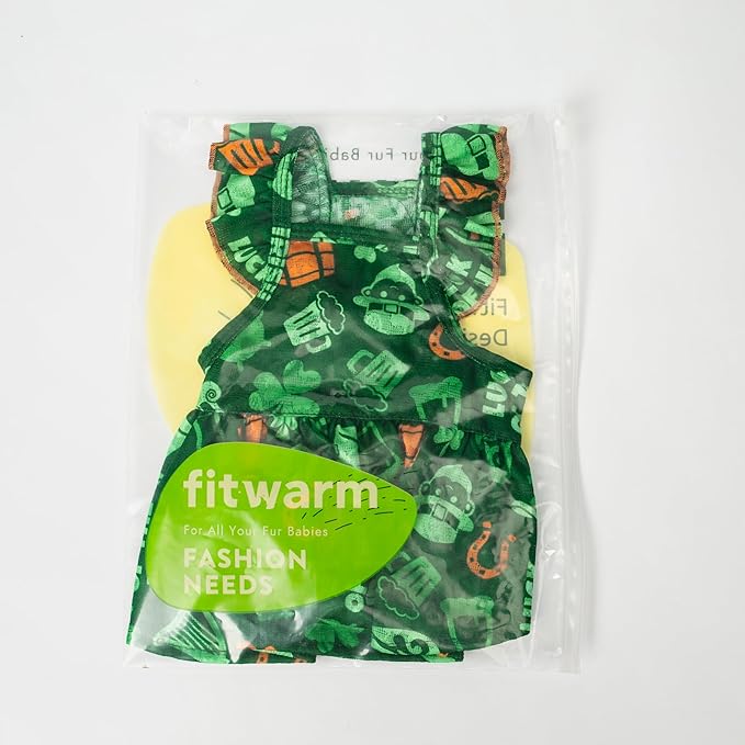Fitwarm St Patricks Day Ruffle Dog Dress, Lucky Dog Clothes for Small Dogs Girl, Funny Pet Outfit, Green, Orange, XXS