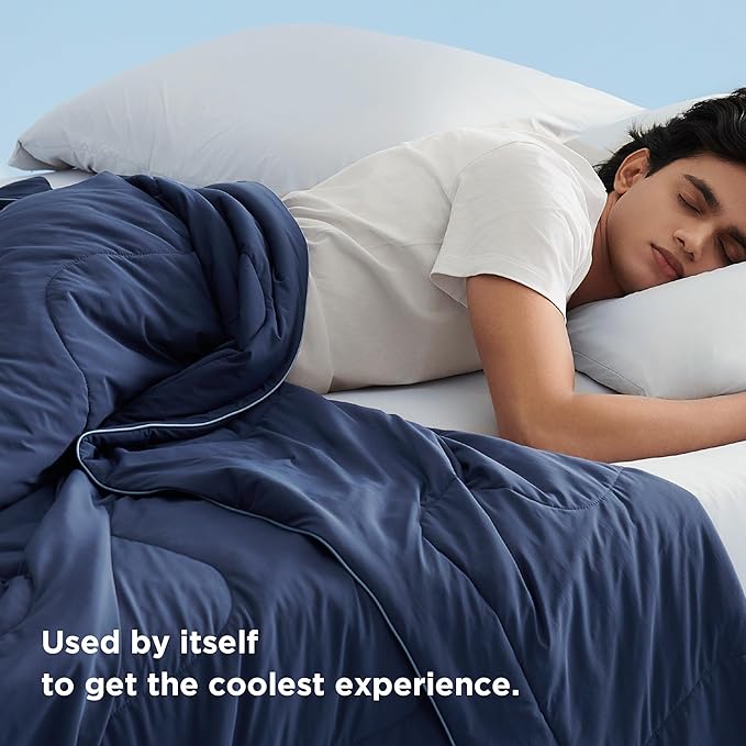 Bedsure Cooling Blankets for Hot Sleepers - Cooling Comforter, Cold Summer Blanket Twin Size for Bed, Ice Breathable and Lightweight Gift for Night Sweats, Navy Blue, 60x80 Inches
