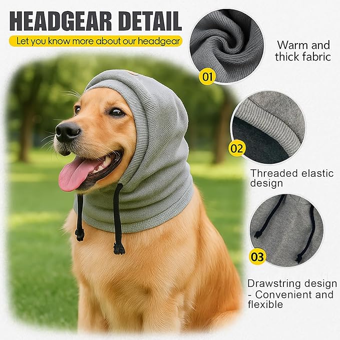 Dog Hat | Bandana for Warmth, Perfect for Fireworks, Thunderstorms, and Grooming（Grey-M）