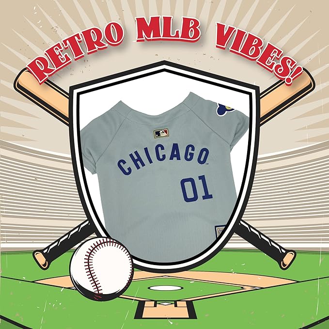 MLB Chicago Cubs Vintage Throwback Jersey for Dogs & Cats in Team Color. Comfortable Polycotton Material, Extra Large