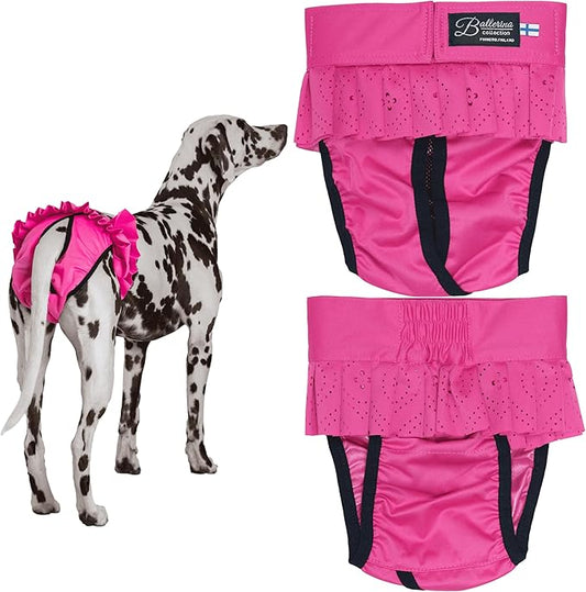 FINNERO Ballerina Dog Diaper – Washable, Reusable, Leak-Proof – Heat, Period & Urine Incontinence Protection – Comfortable, and Stylish Design – Adjustable Fit for Female Dogs – Small, Dark Pink