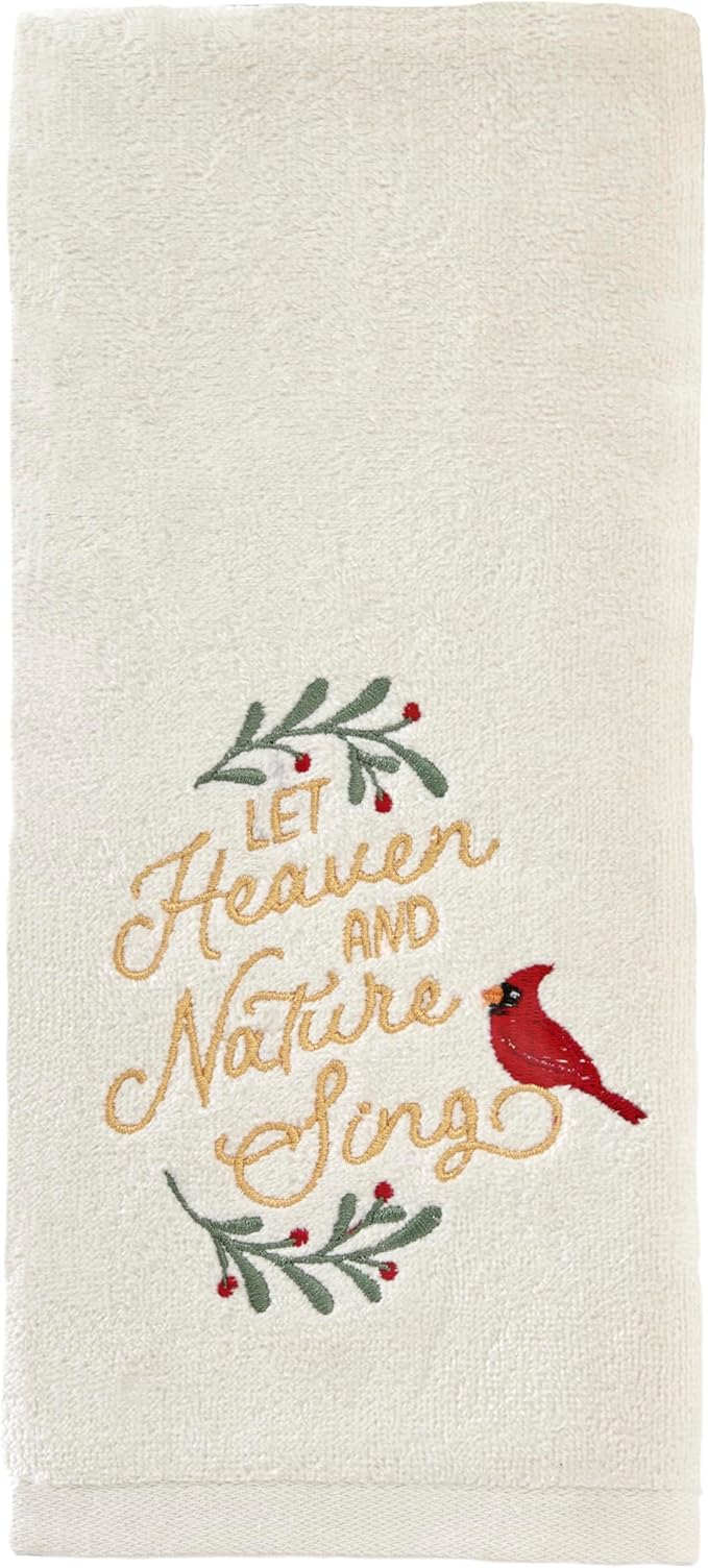 SKL Home Christmas/Winter Heaven & Nature Sing Hand Towel 2pc Set for Bath/Kitchen/Bar & Gift, Natural