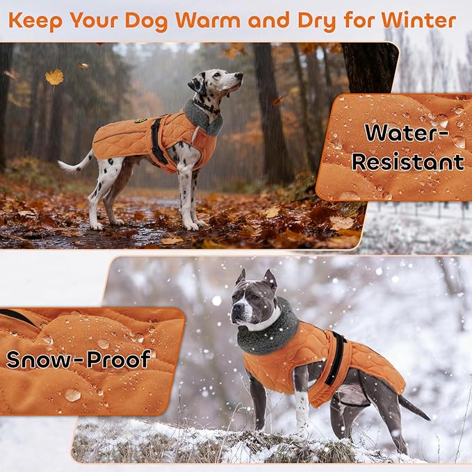 Dog Coats, Warm Puppy Apparel with Fleece Lining for Cold Weather, Windproof Medium Dog Winter Jacket, Reflective Dogs Snow Coat with Leash Hole and Adjustable Buckle, NewOrange M