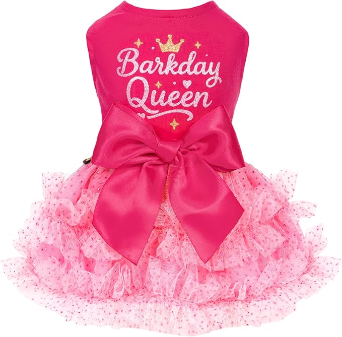 Fitwarm Barkday Queen Dog Tutu Dress, Birthday Clothes for Small Dogs Girl, Pet Outfit, Light Pink, Hot Pink, XS