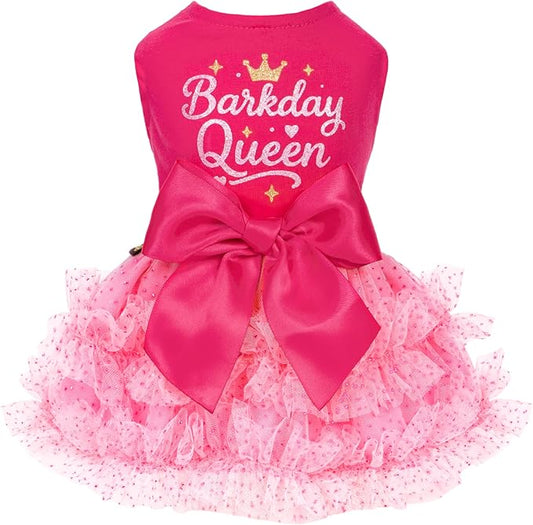Fitwarm Barkday Queen Dog Tutu Dress, Birthday Clothes for Small Dogs Girl, Pet Outfit, Light Pink, Hot Pink, XS