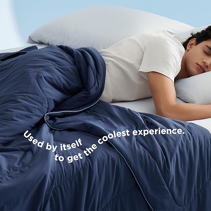 Bedsure Cooling Blankets for Hot Sleepers - Cooling Comforter, Cold Summer Blanket King Size for Bed, Ice Breathable and Lightweight Gift for Night Sweats, Navy Blue, 104x90 Inches