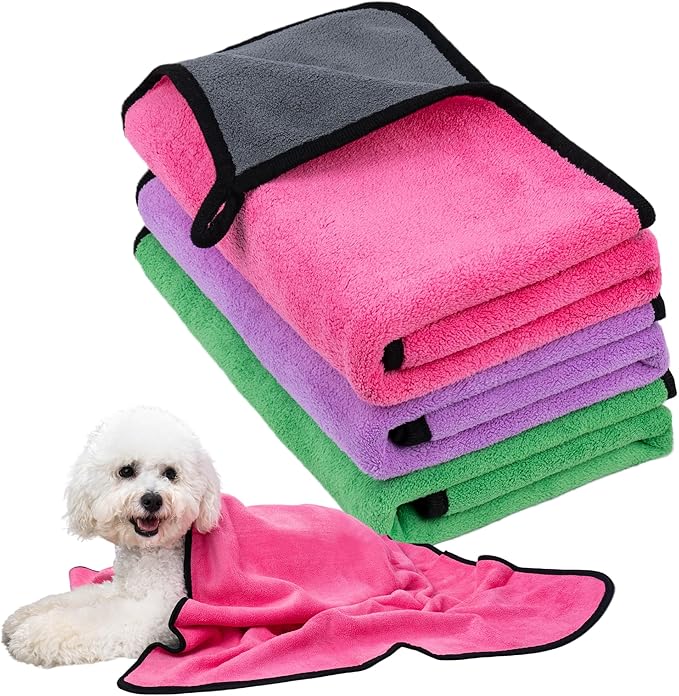 MICOOYO Dog Towels for Drying Dogs 3 Pack, Ultra Absorbent Microfiber Pet Bath Blanket | Quick Dry Towel for Dogs and Cats, 20"x40", M