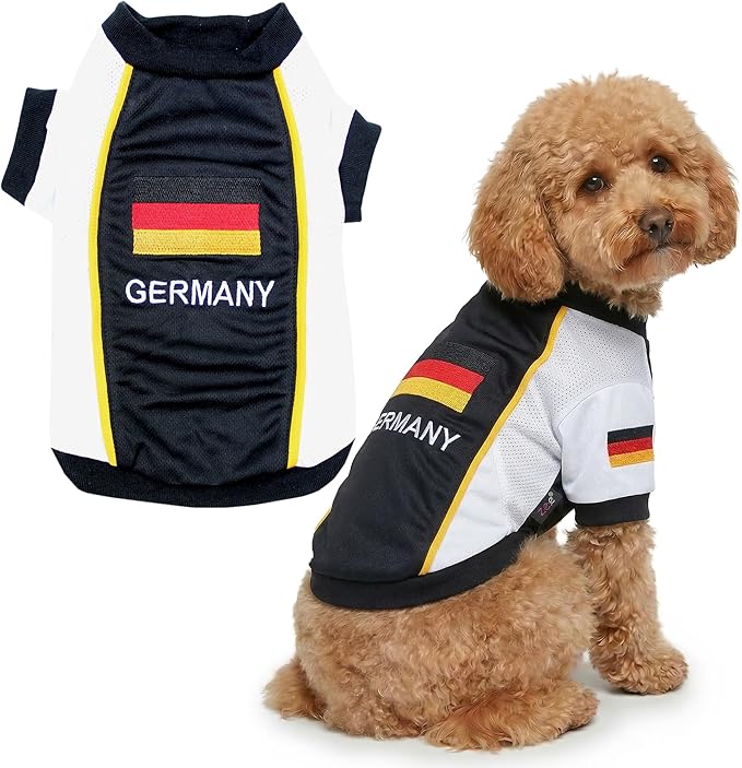 Parisian Pet Team Germany Dog Jersey - Breathable Mesh Puppy Football Jersey - Lightweight Stretch Sporty Dog Clothes - Summer Shirts for Large Dogs - Soccer Jersey for Dogs - Sportswear Pet Clothes