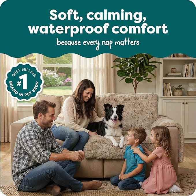 Furhaven Corner Cushion Seat Cover for Dogs & Cats, Washable, For Couches, Sectional Sofas, & L Shaped Couches - Snuggle Spot Shaggy Long Faux Fur Corner Throw - Taupe, One Size
