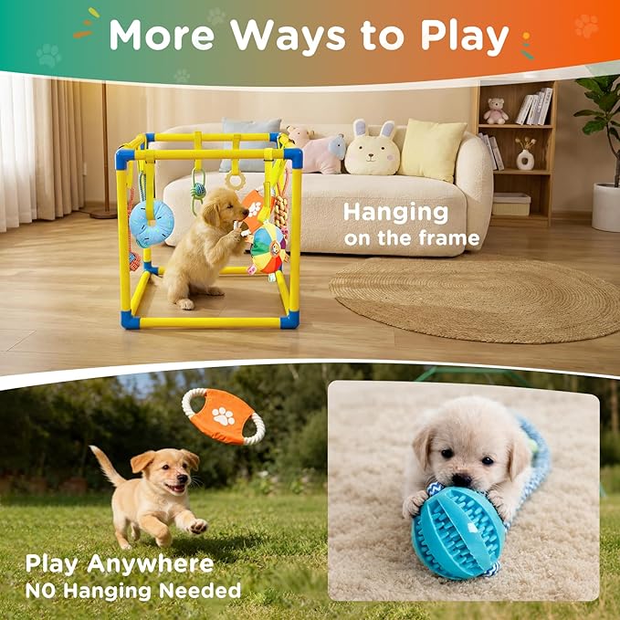 TOOGE Upgraded Puppy Play Gym: Small Dog Puppy Jungle Gym Playground Adjustable Hanging Dogs Enrichment Chew Toys for Puppies 0-6 Months Training Activity Center for Interactive Teething Stimulation