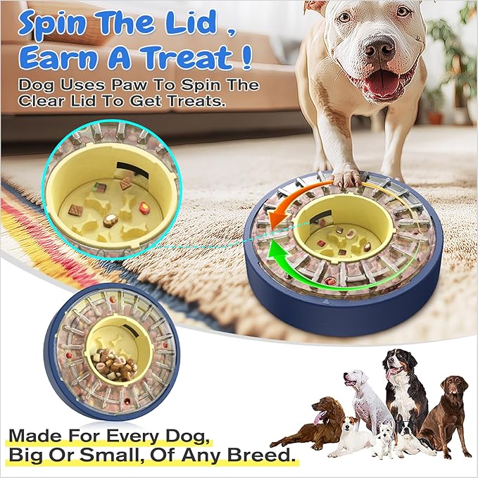 KADTC 5-60 Min Adjustable Slow Feeder for Dogs, Large Capacity 5-Cup Spinning Dog Puzzle Feeder, Anti-Gulping Treat & Food Dispenser, Mental Enrichment Toy, U.S. Brand & Design