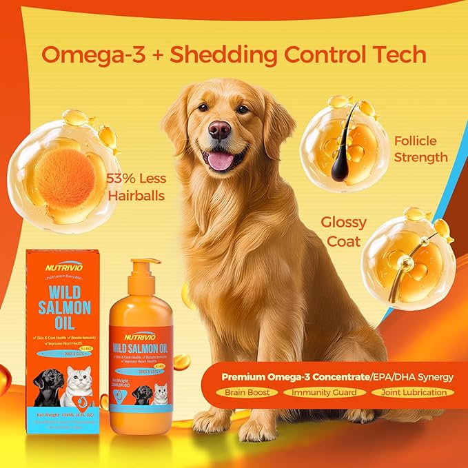 Wild Alaska Salmon Oil for Dogs & Cats Fish Oil Omega 3 Supplements with EPA & DHA for Skin & Coat, Immune, Brain, Joint and Heart Health, Dog & Cat Fish Oil Supplements 236ml（8fl oz）